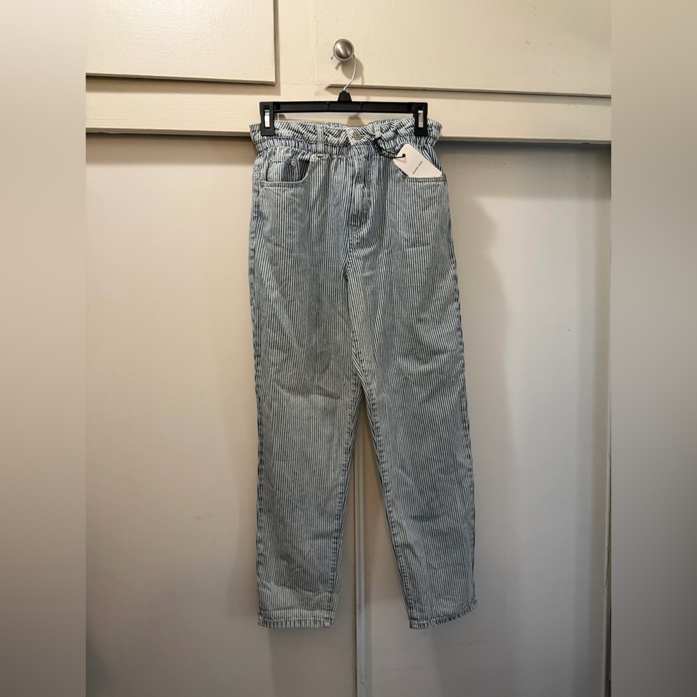 Forever 21 Women’s ’90s Style Striped Paper-Bag Waist Relaxed Jeans Size M NWT